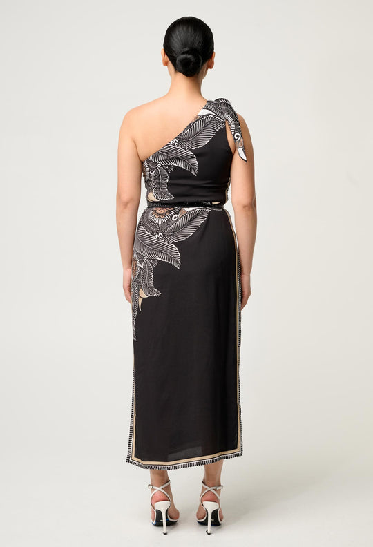 Petite Amira One Shoulder Viscose Faille Dress in Onyx Casablanca