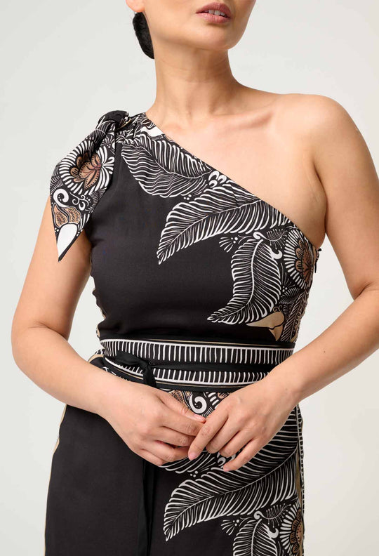 Petite Amira One Shoulder Viscose Faille Dress in Onyx Casablanca