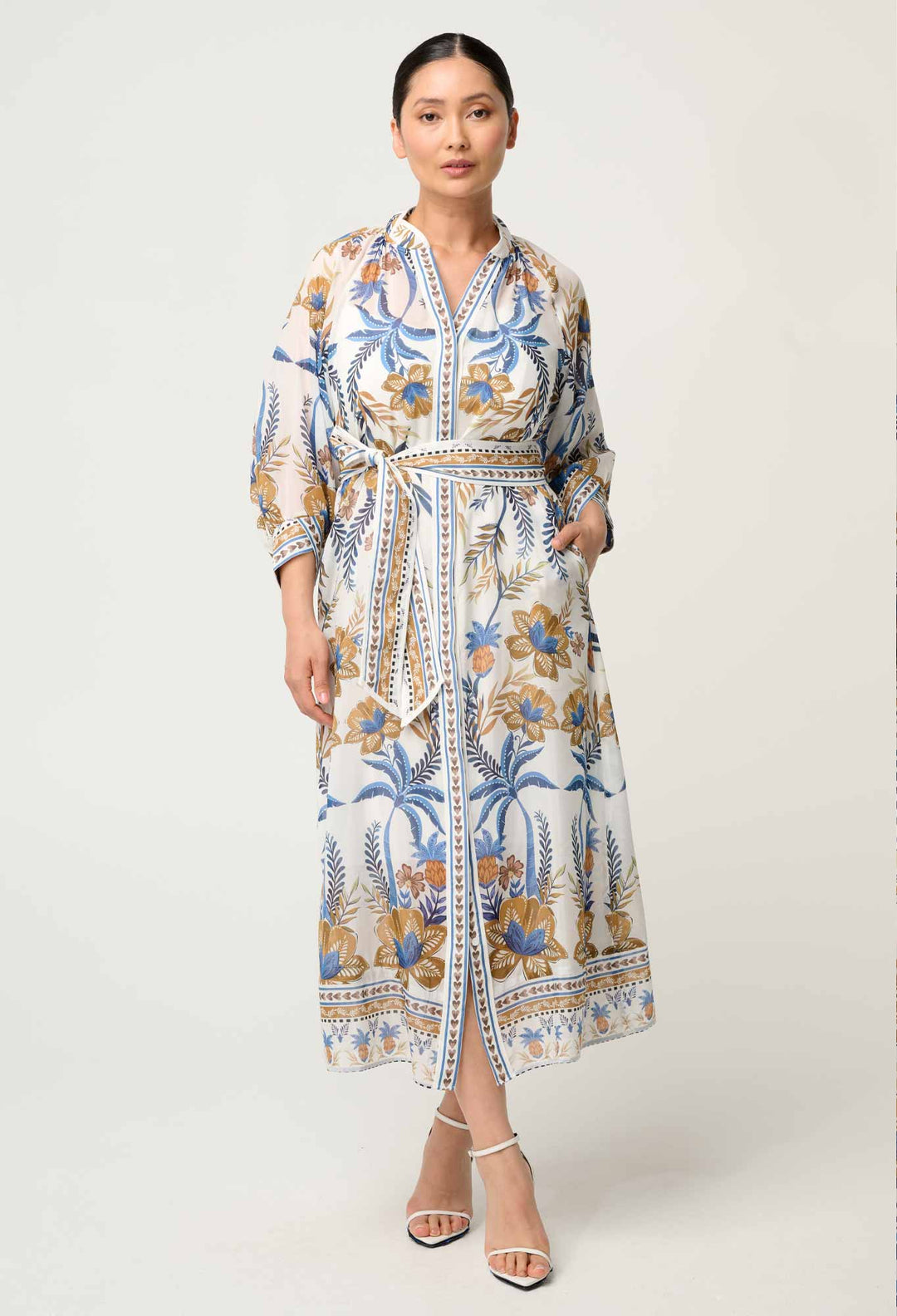 OnceWas PETITE Carmen Silk Cotton Maxi Dress in Golden Medina