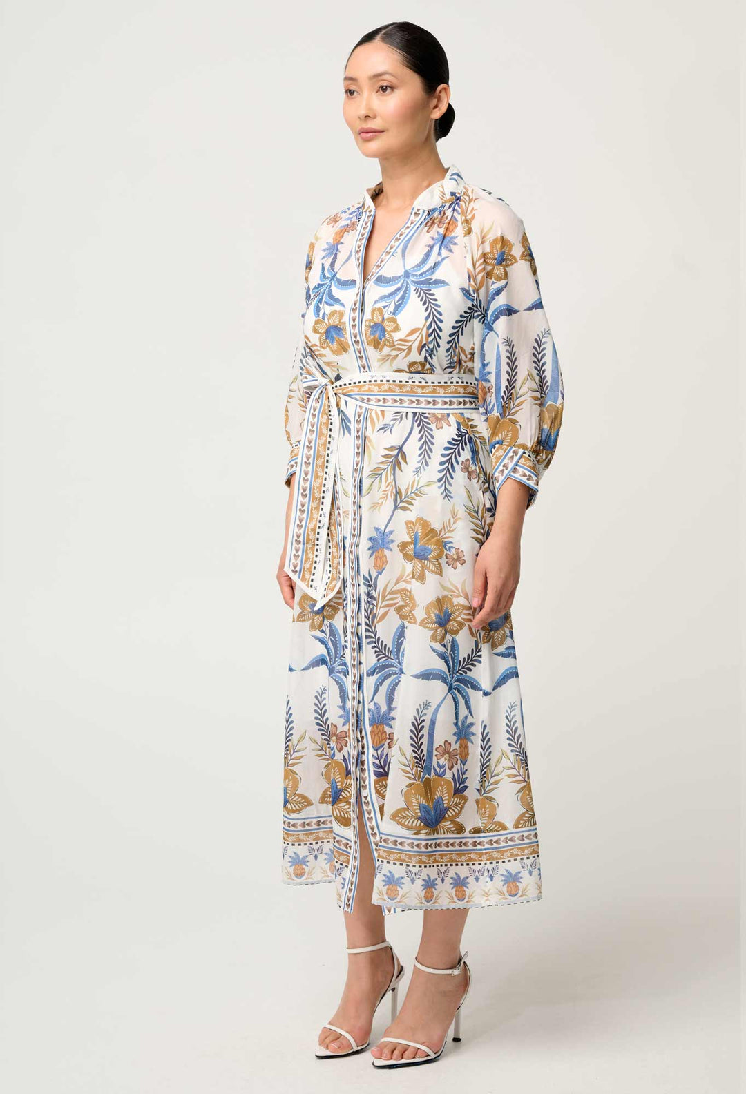 OnceWas PETITE Carmen Silk Cotton Maxi Dress in Golden Medina