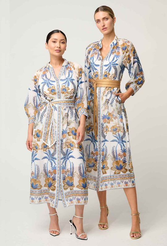 OnceWas PETITE Carmen Silk Cotton Maxi Dress in Golden Medina