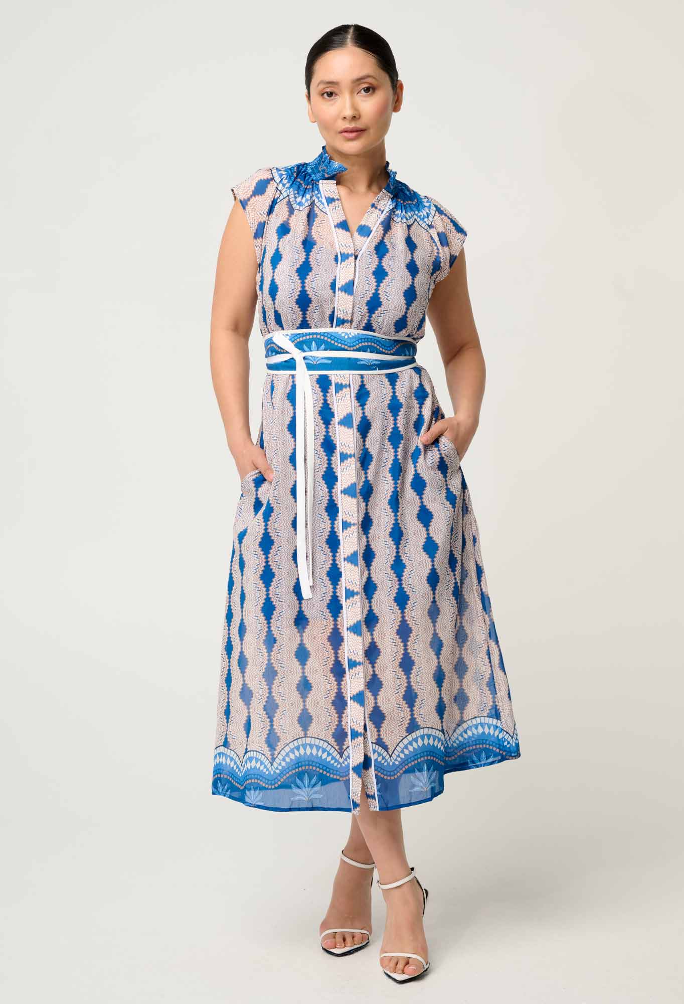 OnceWas PETITE Rimal Cotton Silk Maxi Dress in Marrakech Topaz