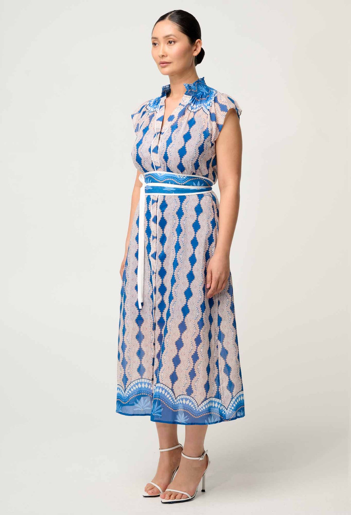 OnceWas PETITE Rimal Cotton Silk Maxi Dress in Marrakech Topaz