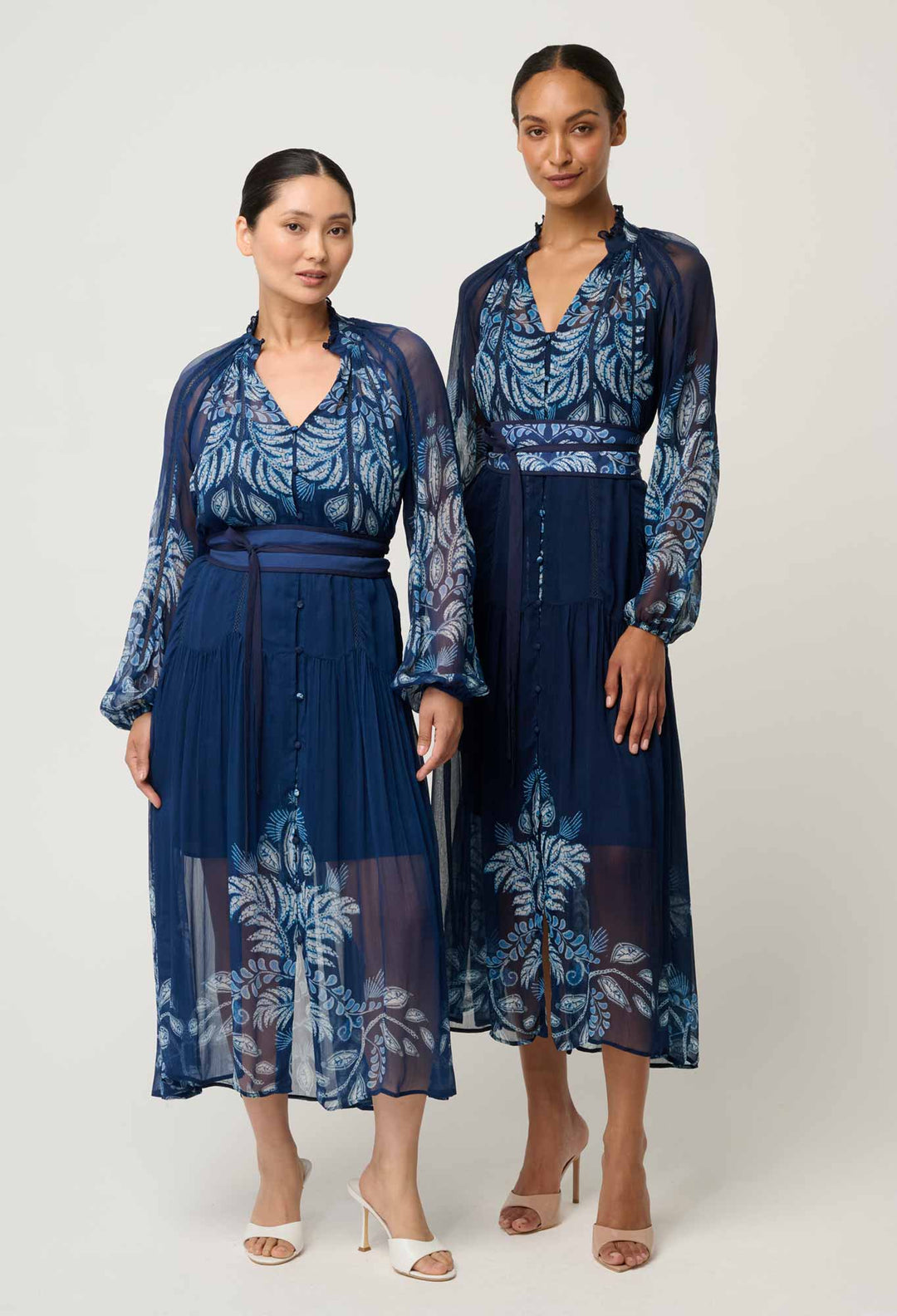 OnceWas PETITE Sloane Viscose Chiffon Print Midi Dress  in Moonlit Batik