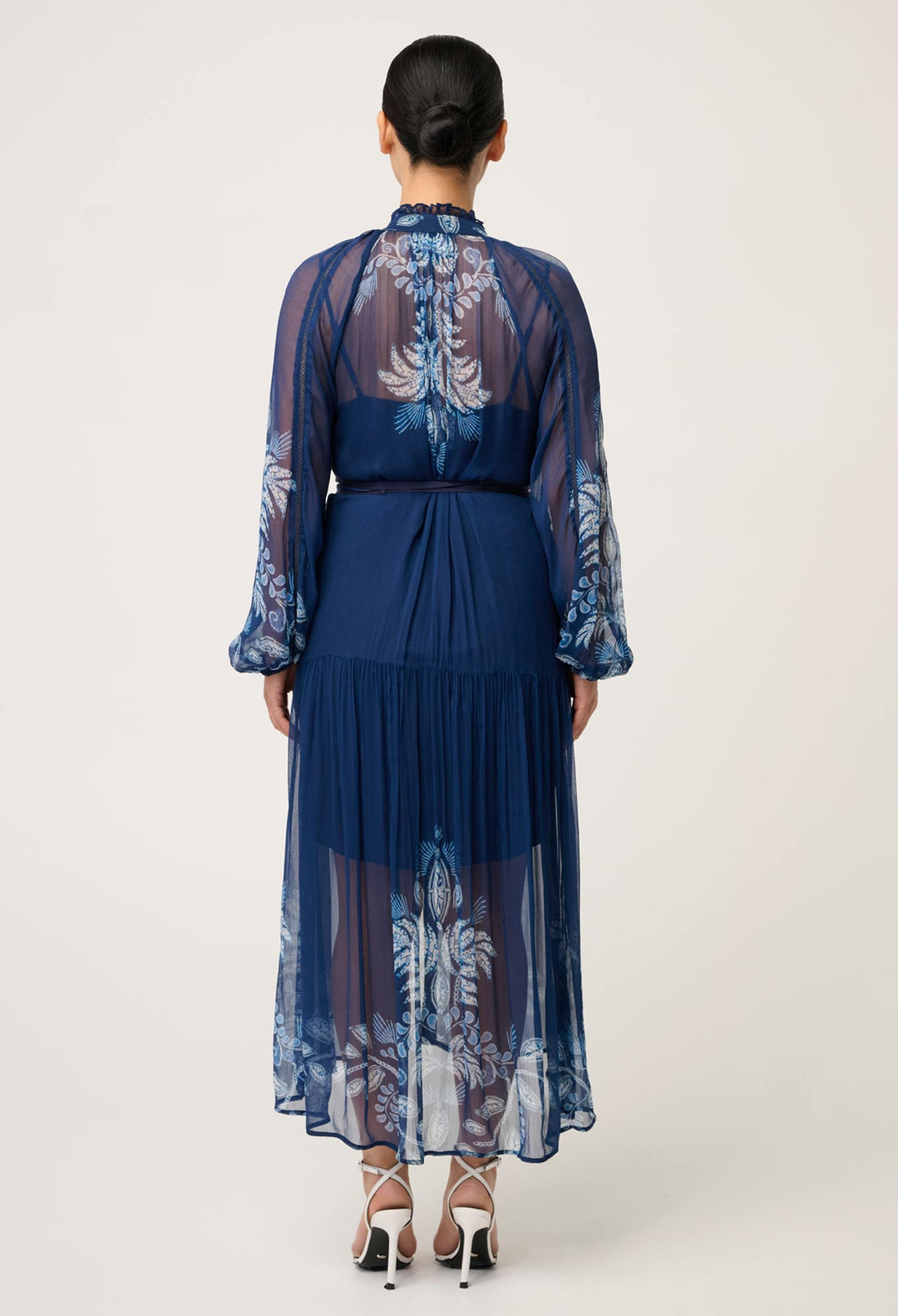 OnceWas PETITE Sloane Viscose Chiffon Print Midi Dress  in Moonlit Batik