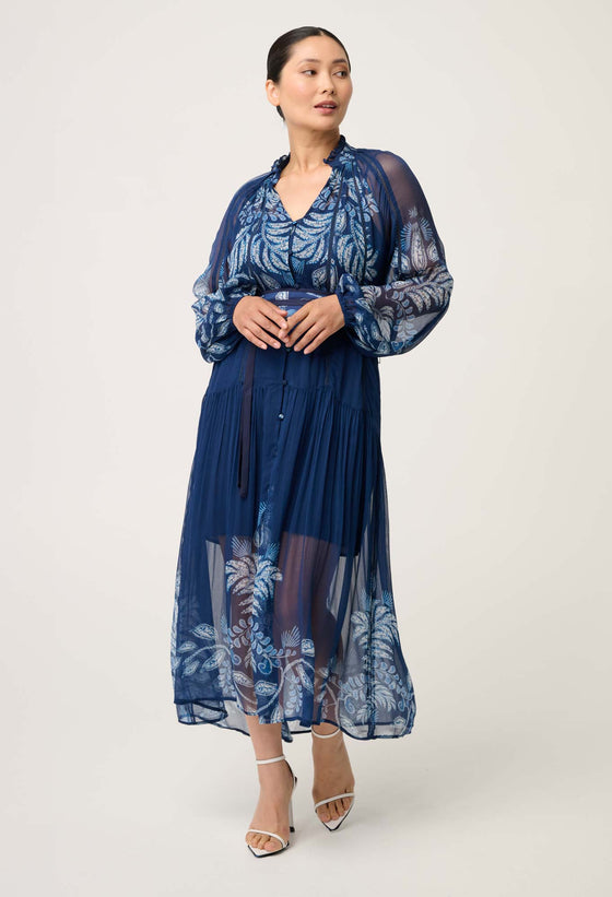 PETITE Sloane Viscose Chiffon Print Midi Dress  in Moonlit Batik