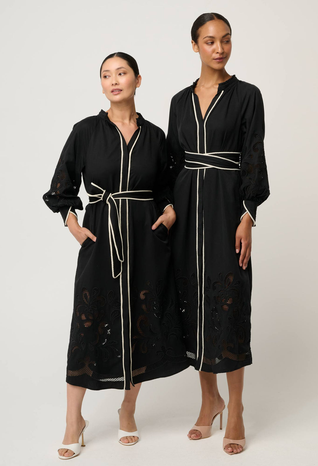 OnceWas PETITE Rhea Embroidered Tencel Maxi Dress in Black