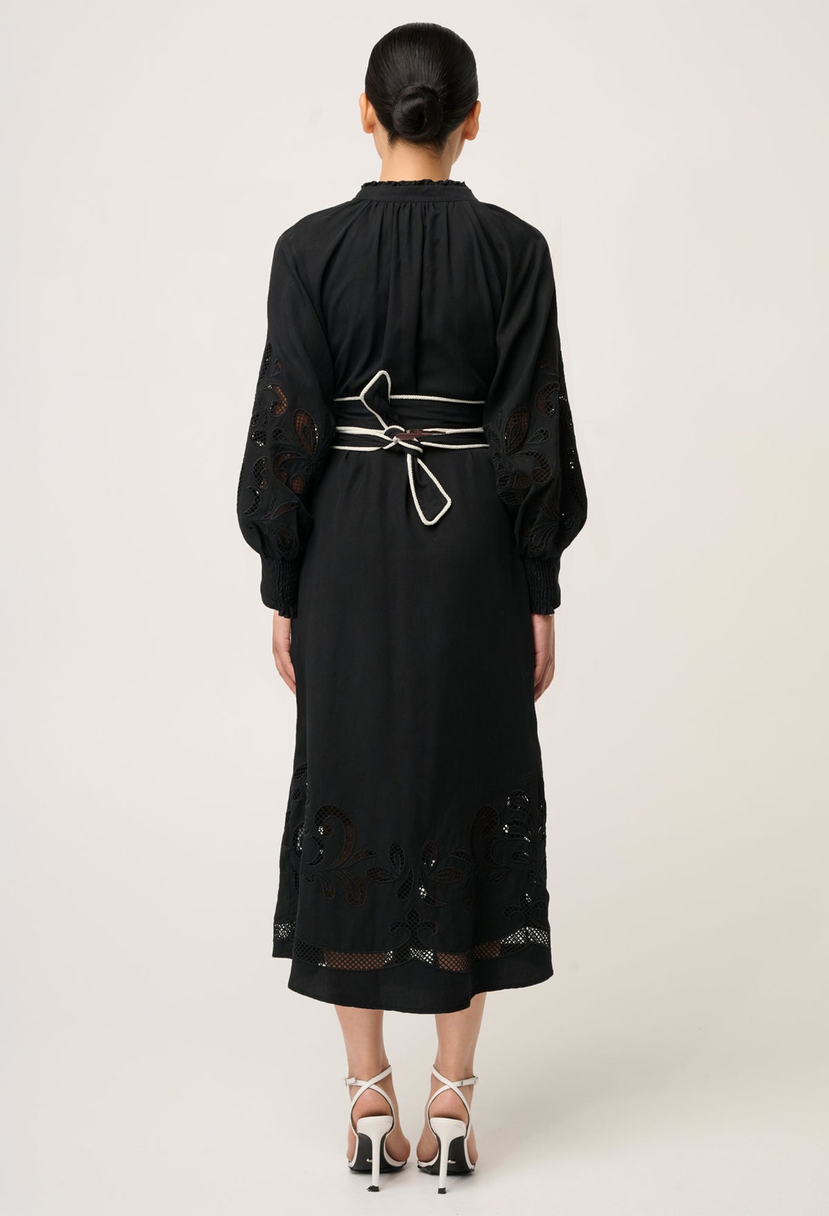 OnceWas PETITE Rhea Embroidered Tencel Maxi Dress in Black