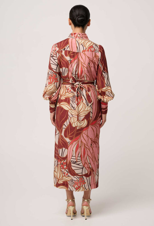 UNDER 5"4 Edith Viscose Blend Printed Column Midi Dress in Cathedral Botanic