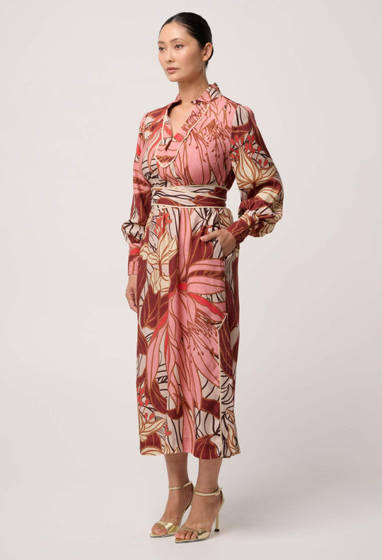 UNDER 5"4 Edith Viscose Blend Printed Column Midi Dress in Cathedral Botanic