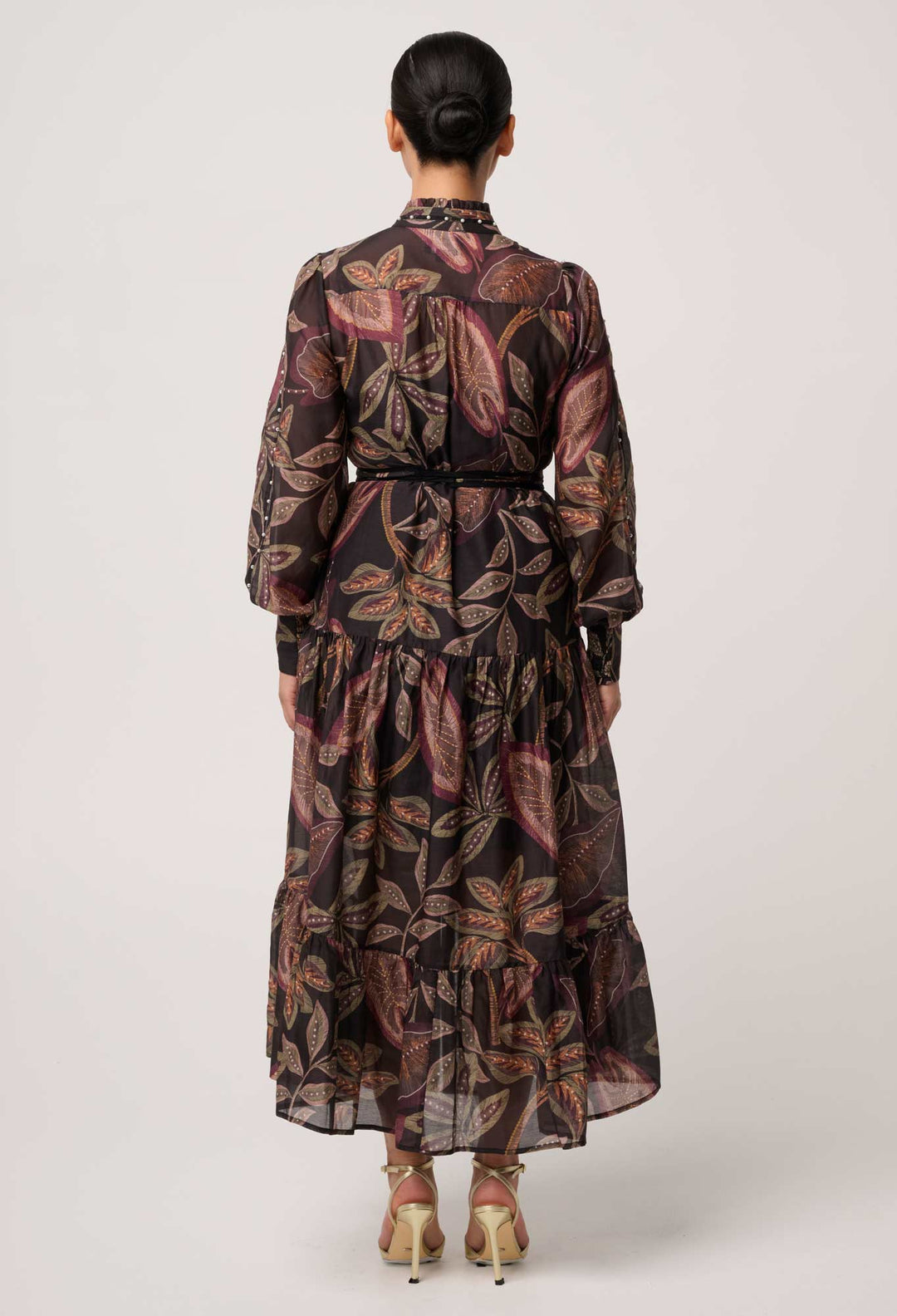 UNDER 5'4 Wanderlust Pearl Embellished Cotton Silk Maxi Dress in Dark Tropique