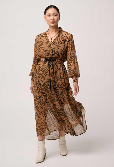 UNDER 5'4 Solene Sheer Viscose Midi Dress in Exotica