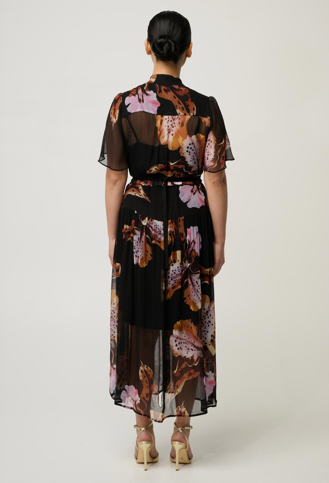 UNDER 5'4 Ceres Sheer Viscose Dress in Sunset Orchid