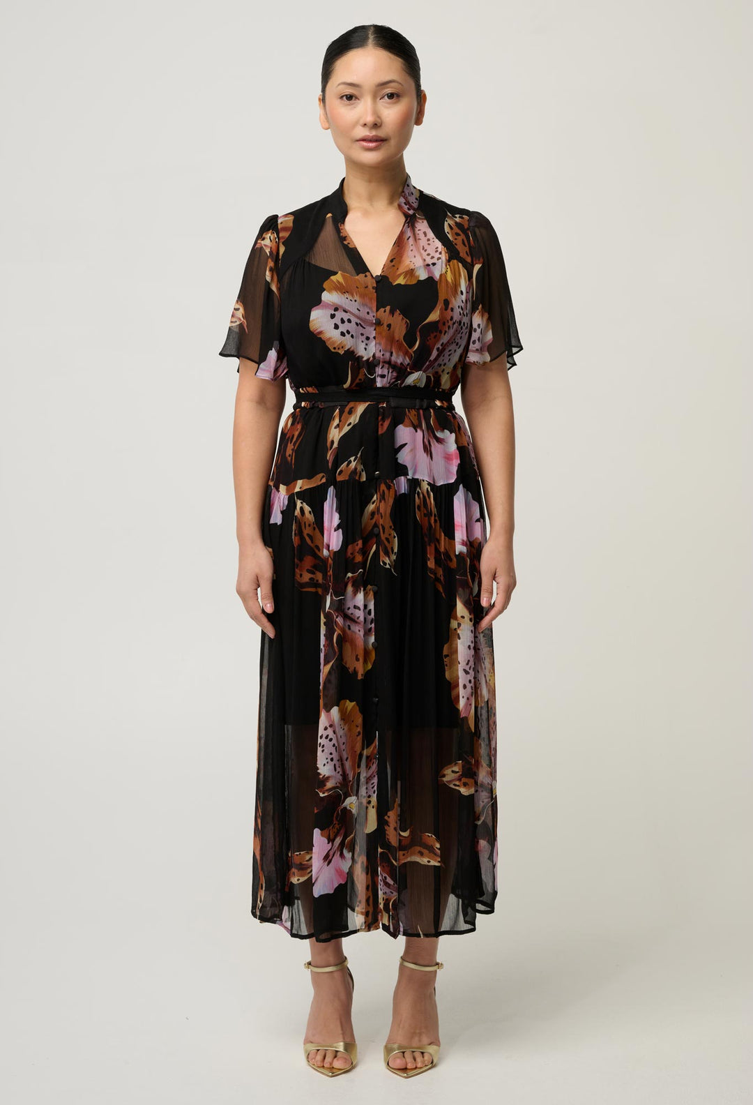 UNDER 5'4 Ceres Sheer Viscose Dress in Sunset Orchid