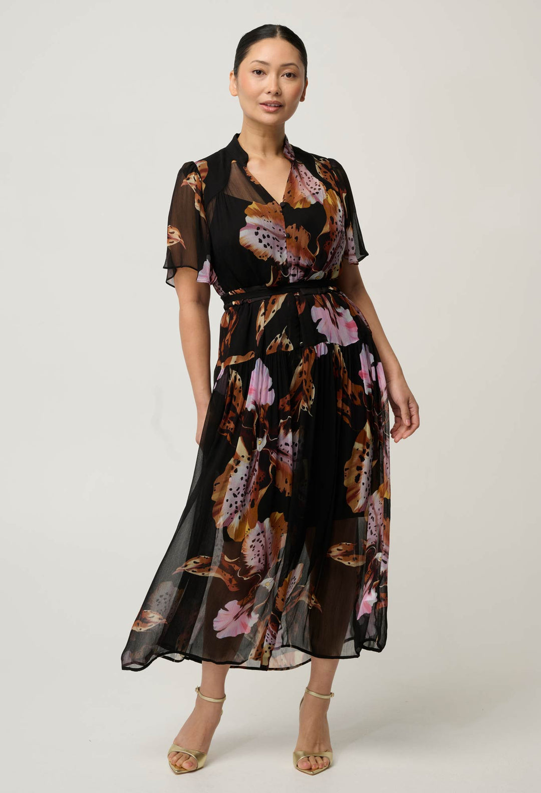 UNDER 5'4 Ceres Sheer Viscose Dress in Sunset Orchid