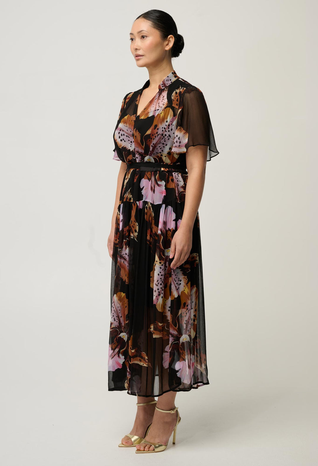 UNDER 5'4 Ceres Sheer Viscose Dress in Sunset Orchid