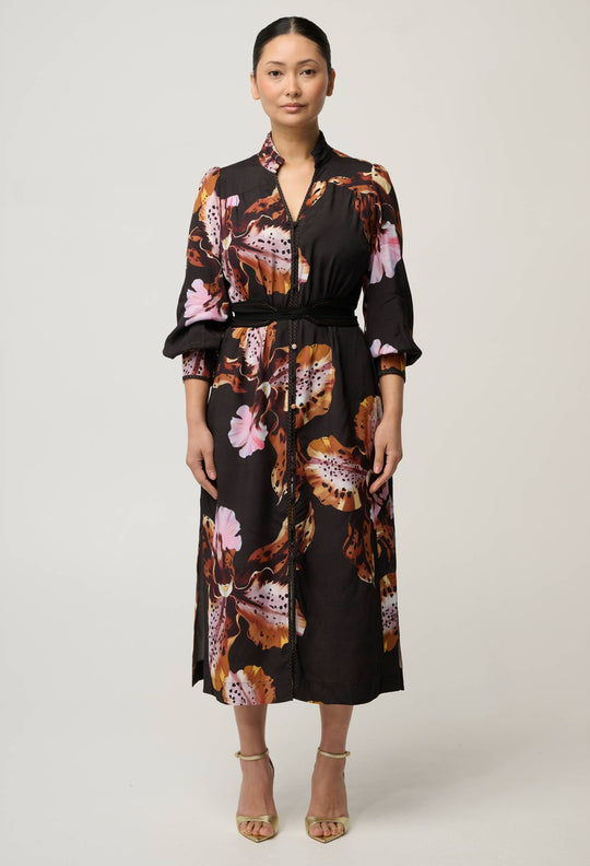 UNDER 5'4 Meredith Viscose Faille Midi Dress in Sunset Orchid