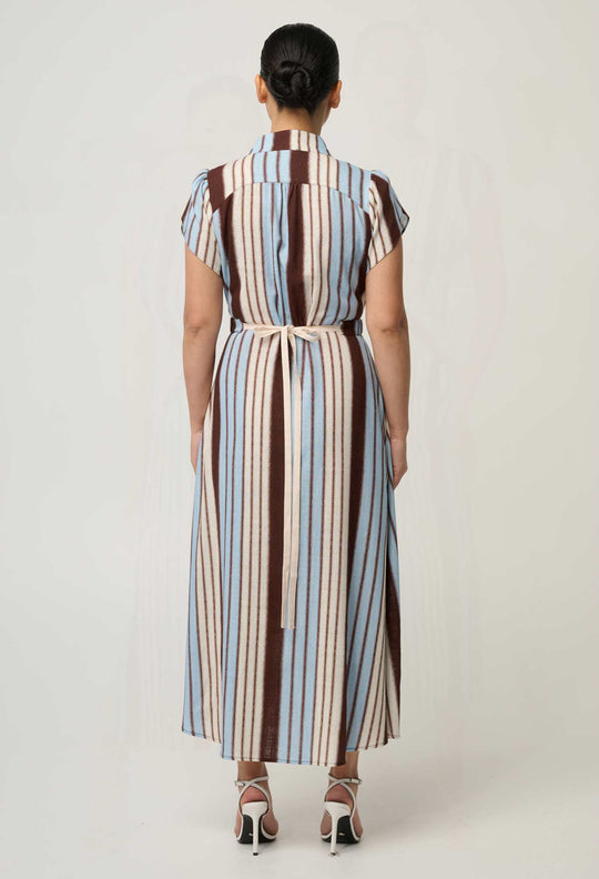 UNDER 5'4 Cattleya Linen Viscose Maxi Dress in Iridescent Stripe