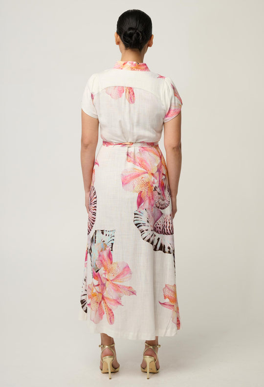 UNDER 5'4 Cattleya Linen Viscose Maxi Dress in Nautilus Bloom