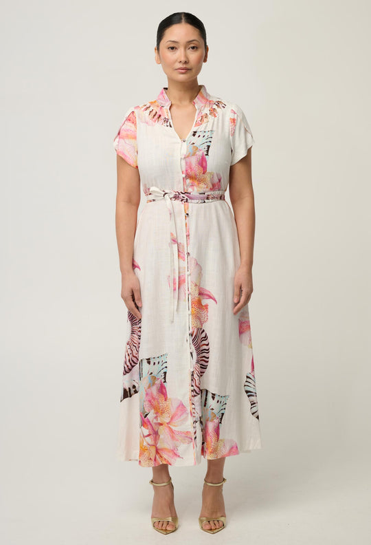 UNDER 5'4 Cattleya Linen Viscose Maxi Dress in Nautilus Bloom