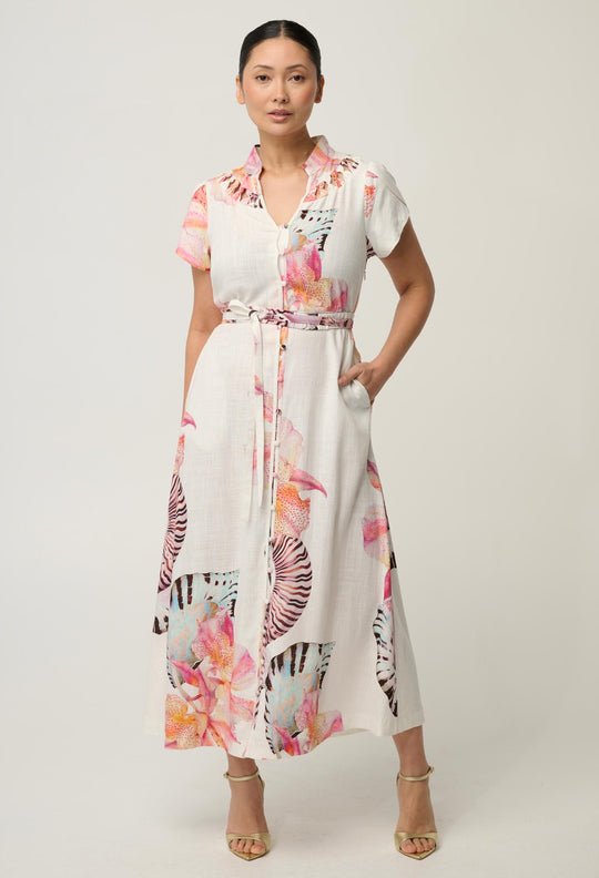 UNDER 5'4 Cattleya Linen Viscose Maxi Dress in Nautilus Bloom