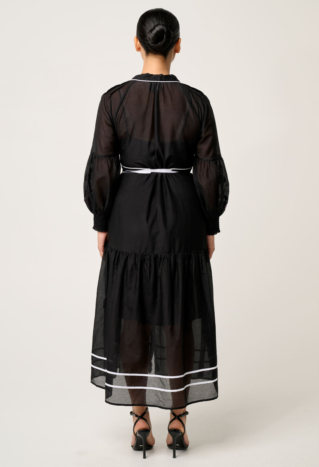 OnceWas PETITE Catalina Embroidered Cotton Silk Dress in Black Flores