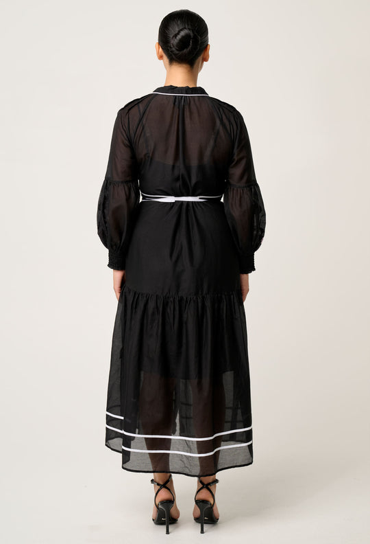 OnceWas PETITE Catalina Embroidered Cotton Silk Dress in Black Flores