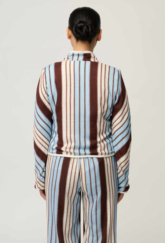UNDER 5'4 Delray Reversible Printed Linen Jacket in Nautilus Bloom / Iridescent Stripe