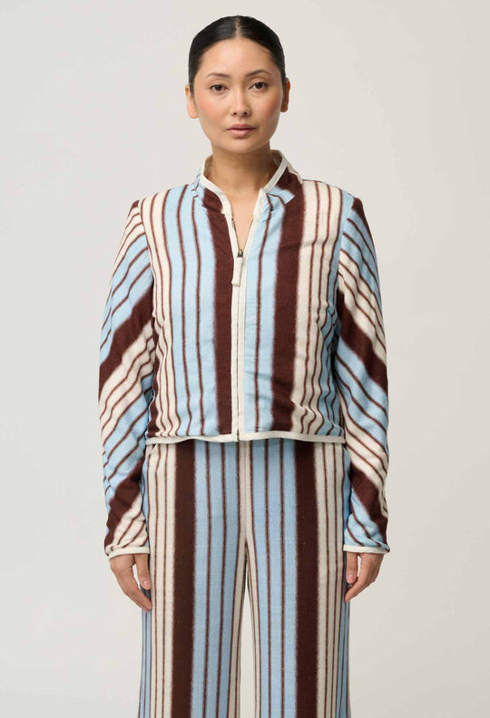 UNDER 5'4 Delray Reversible Printed Linen Jacket in Nautilus Bloom / Iridescent Stripe