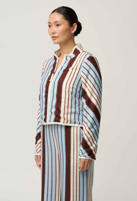 UNDER 5'4 Delray Reversible Printed Linen Jacket in Nautilus Bloom / Iridescent Stripe