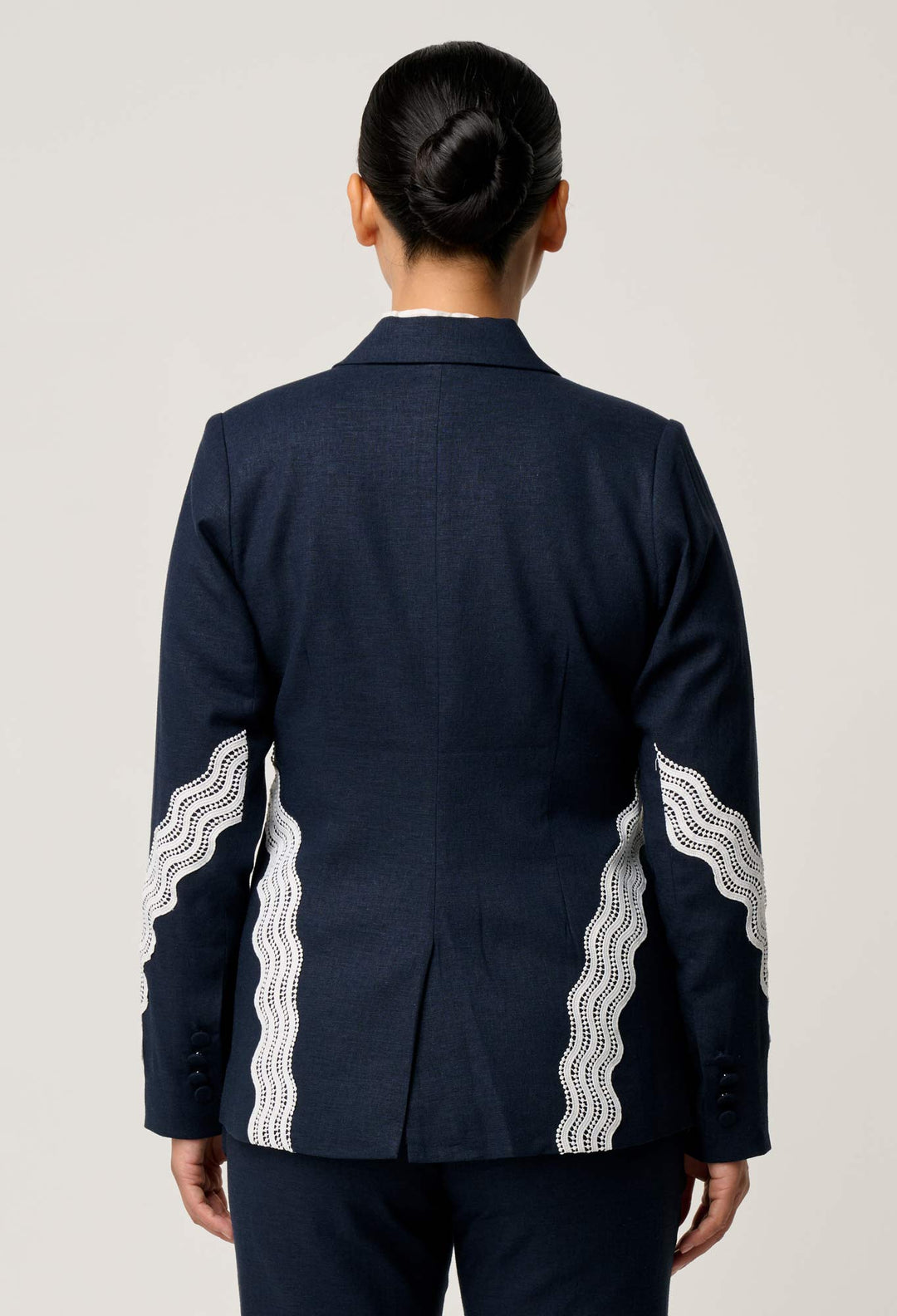 OnceWas PETITE Leandro Lace Viscose Stretch Blazer in Night Sky