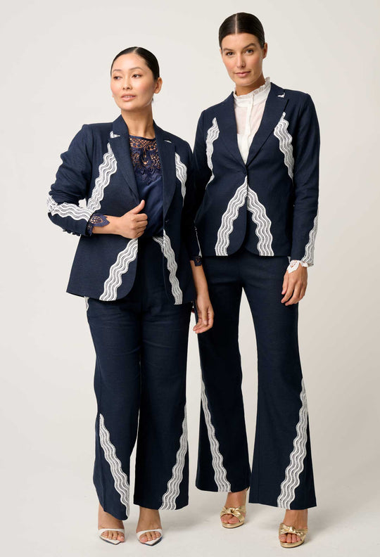 OnceWas PETITE Leandro Lace Viscose Stretch Blazer in Night Sky