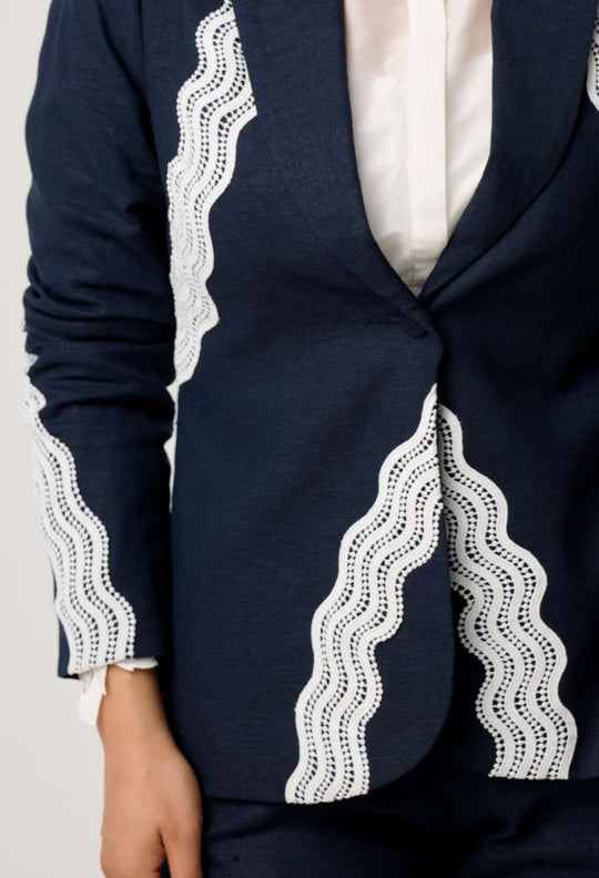 OnceWas PETITE Leandro Lace Viscose Stretch Blazer in Night Sky