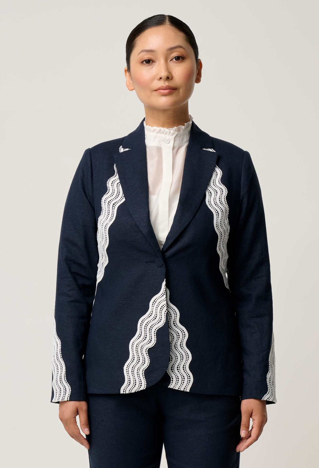 OnceWas PETITE Leandro Lace Viscose Stretch Blazer in Night Sky