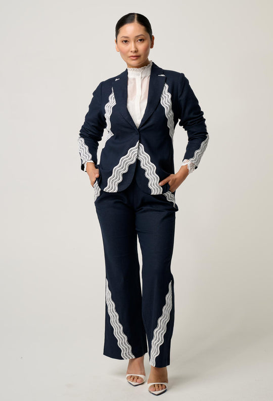 OnceWas PETITE Leandro Lace Viscose Stretch Blazer in Night Sky