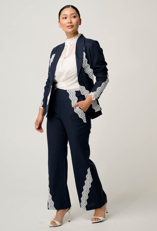 OnceWas PETITE Leandro Lace Viscose Stretch Blazer in Night Sky