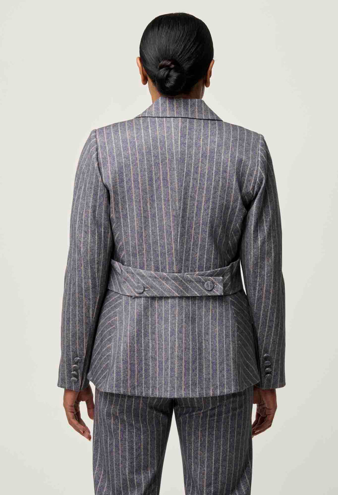 OnceWas PETITE Oaklyn Chevron Stripe Ponte Blazer in Bluestone Stripe
