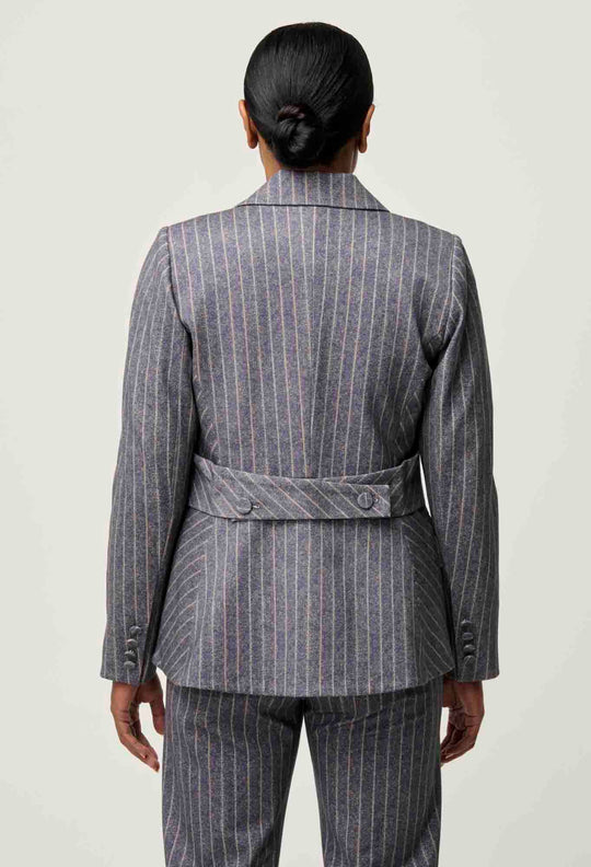 OnceWas PETITE Oaklyn Chevron Stripe Ponte Blazer in Bluestone Stripe
