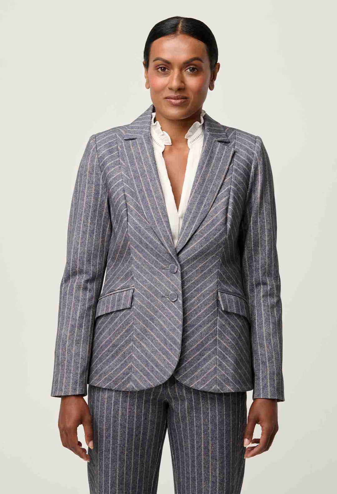 OnceWas PETITE Oaklyn Chevron Stripe Ponte Blazer in Bluestone Stripe