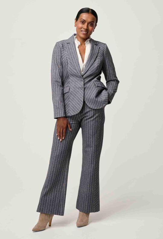 OnceWas PETITE Oaklyn Chevron Stripe Ponte Blazer in Bluestone Stripe