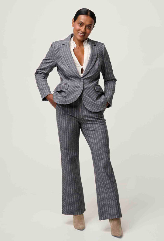 OnceWas PETITE Oaklyn Chevron Stripe Ponte Blazer in Bluestone Stripe
