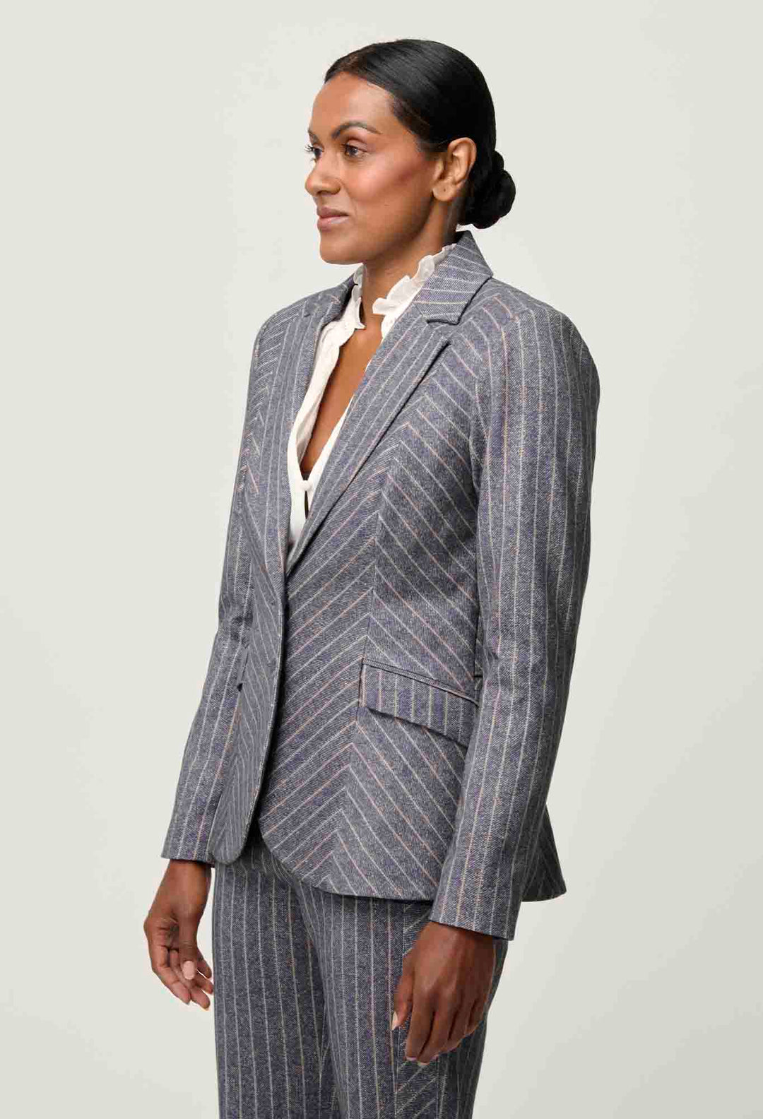 OnceWas PETITE Oaklyn Chevron Stripe Ponte Blazer in Bluestone Stripe
