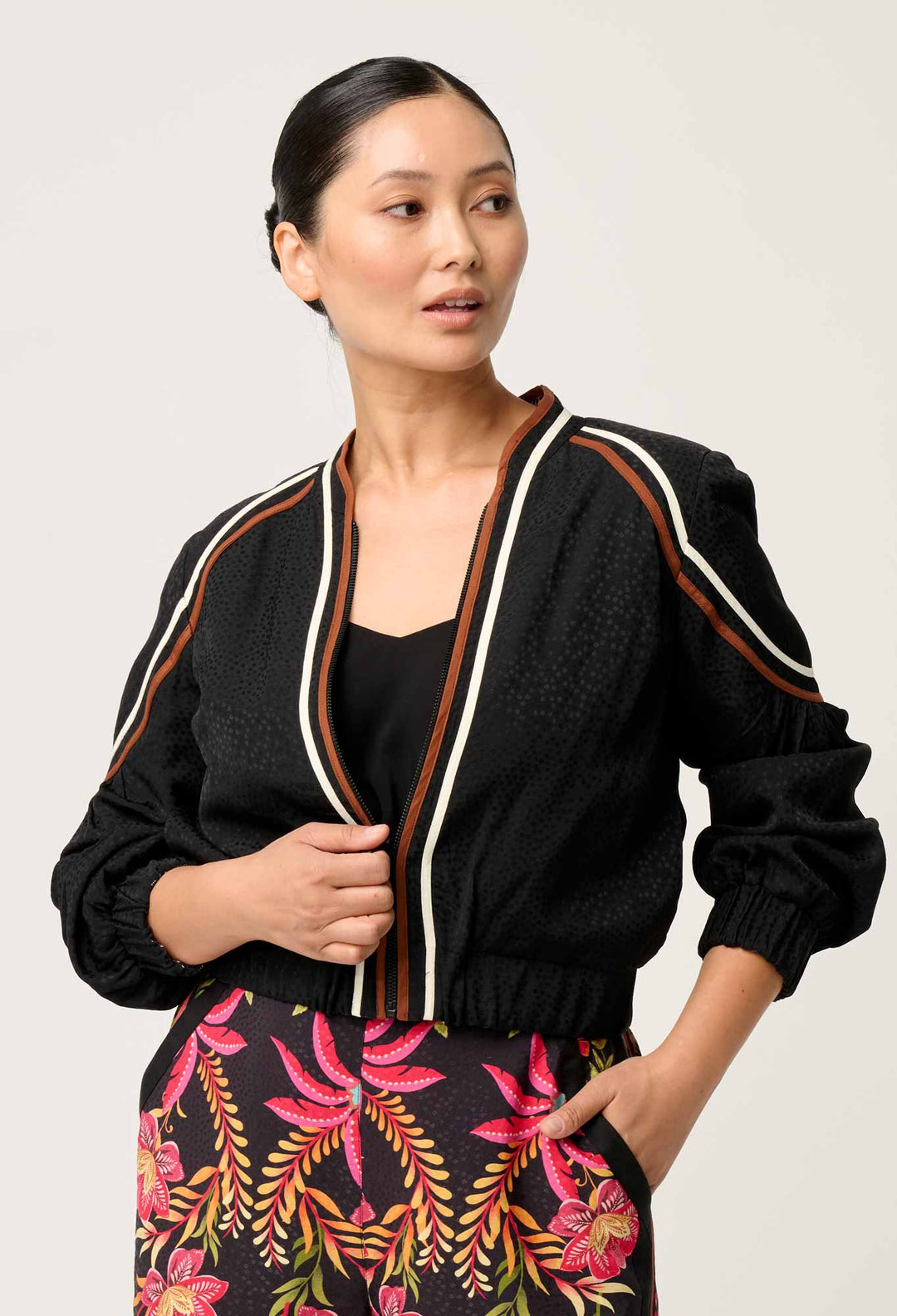OnceWas PETITE Arabella Reversible Viscose Jacket in Anthos Lótos/Black
