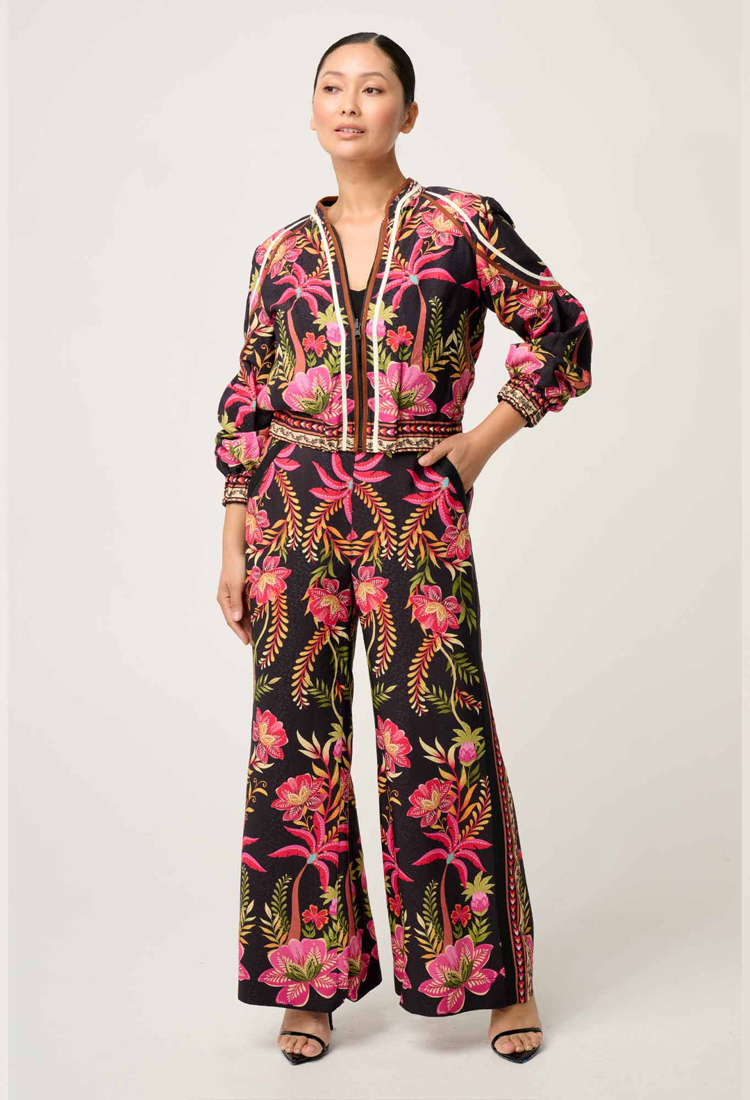 OnceWas PETITE Arabella Reversible Viscose Jacket in Anthos Lótos/Black