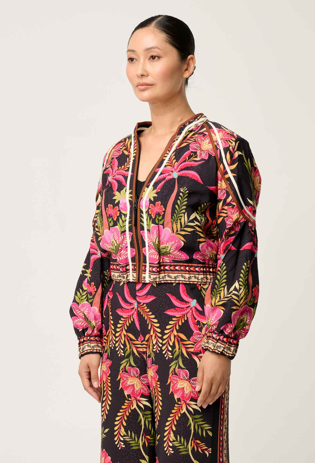 OnceWas PETITE Arabella Reversible Viscose Jacket in Anthos Lótos/Black