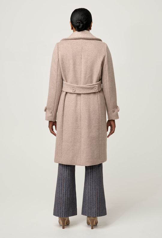 OnceWas PETITE Sutton Wool Blend Double Breasted Coat in Oat