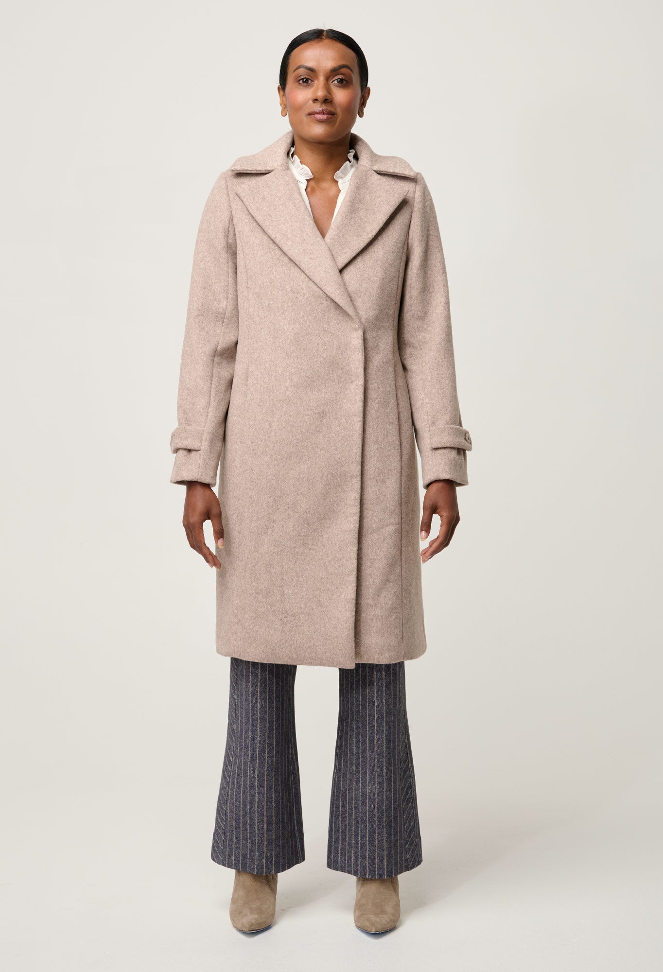 OnceWas PETITE Sutton Wool Blend Double Breasted Coat in Oat