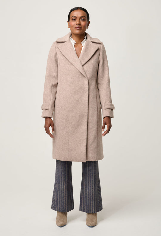 OnceWas PETITE Sutton Wool Blend Double Breasted Coat in Oat