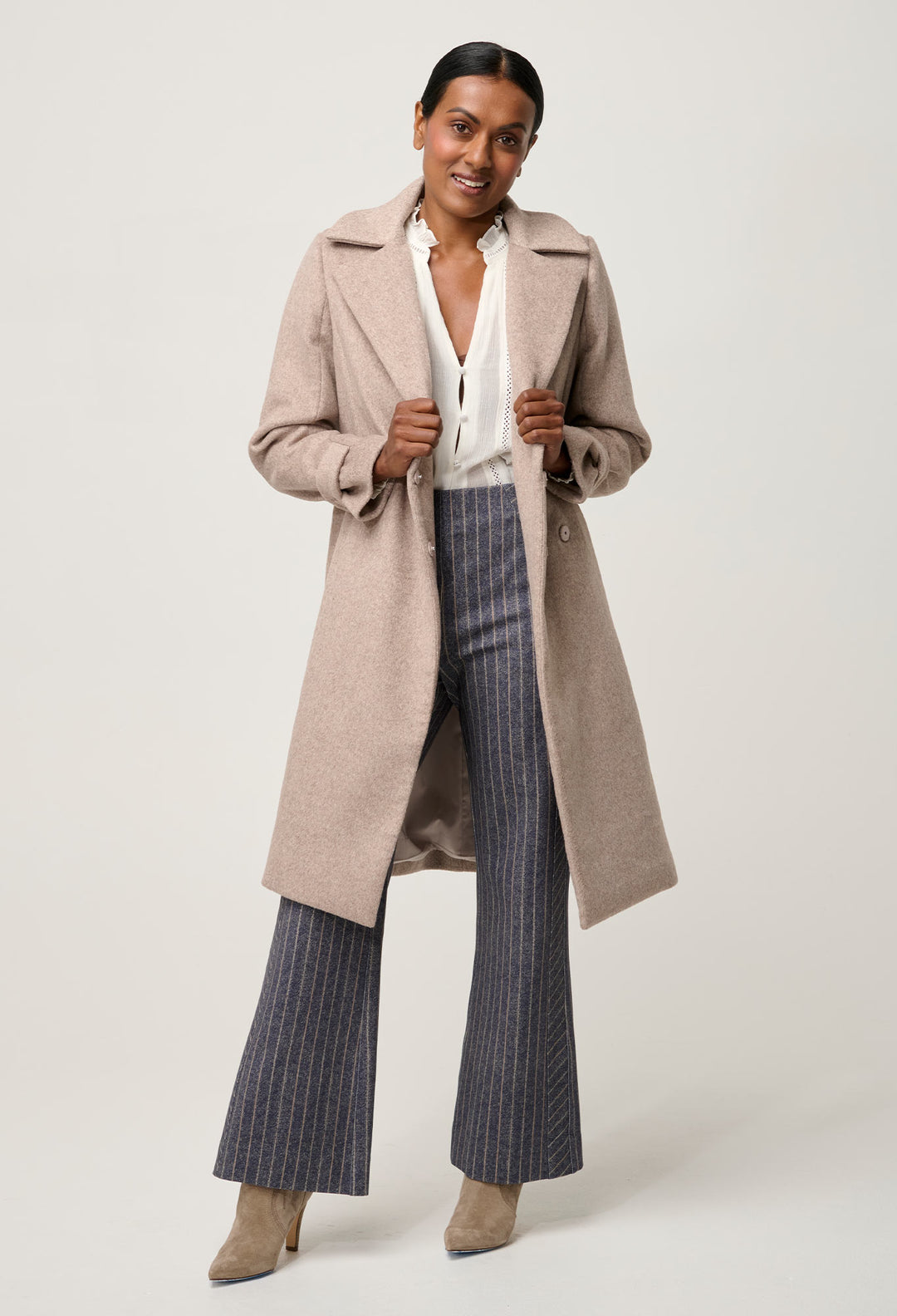 OnceWas PETITE Sutton Wool Blend Double Breasted Coat in Oat