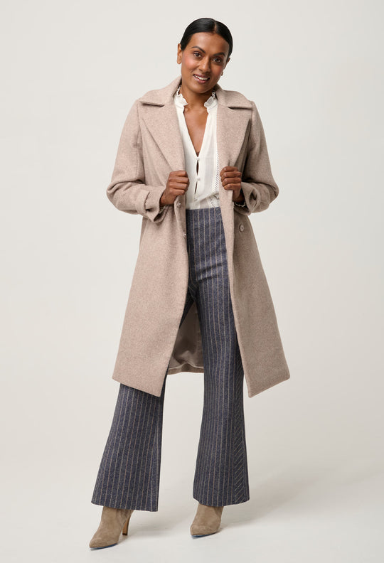 OnceWas PETITE Sutton Wool Blend Double Breasted Coat in Oat